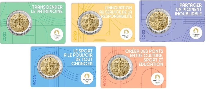 Ranska. 2 Euro 2023 "Olympic Games Paris 2024" (5 coincards)  (Ei pohjahintaa)