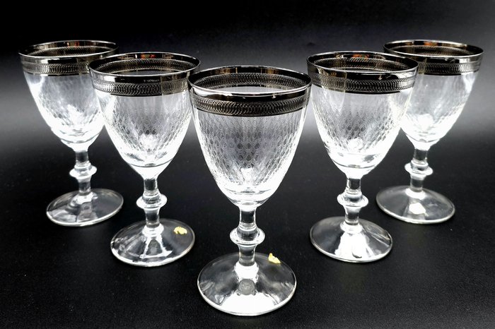 Cristalleria C.E.V - Vinglas (5) - glas vitt vin - Kristall, Platina