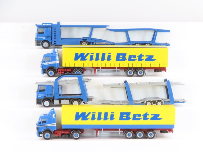 Herpa 1:87 - 155366/144780 - Οχήματα τρένων μοντελισμού (4) - 2 φορτηγά με ημιρυμουλκούμενο και 2 φορτηγά με μεταφορέα αυτοκινήτου 'Willi Betz'