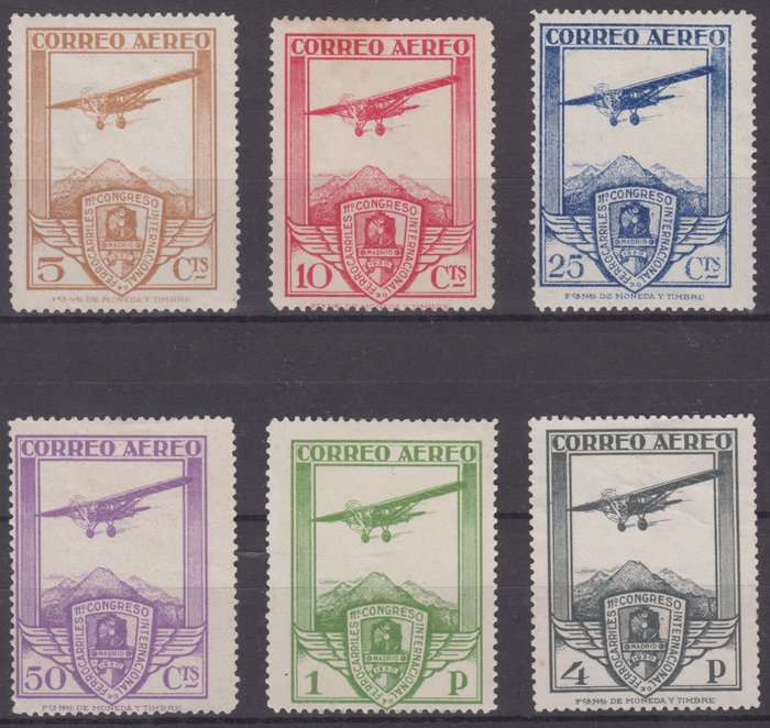 西班牙 1930 - 完整系列。第十一届国际铁路大会。 - Edifil 483/88