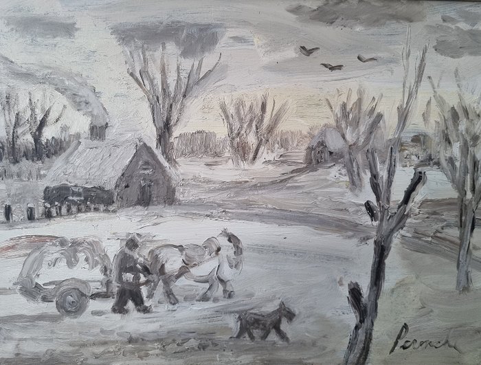 Constant Permeke (1886-1952) - Boer Met Trekkar In Winterlandschap