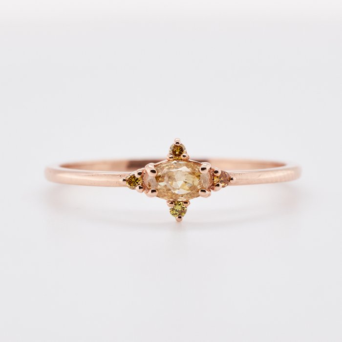 No Reserve Price - 0.24 tcw - Fancy Yellow - 14 karaat Rosé goud - Ring Diamant