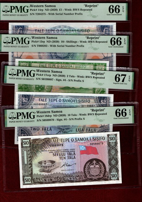 Samoa Occidental. - 4 banknotes - all graded ND (2020) - Reprint - Pick 13rp, 14rp, 17crp, 18drp  (Sin Precio de Reserva)