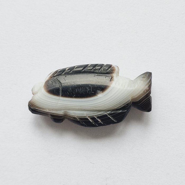 古波斯语 天然带状玛瑙 鱼珠护身符 - 34 mm