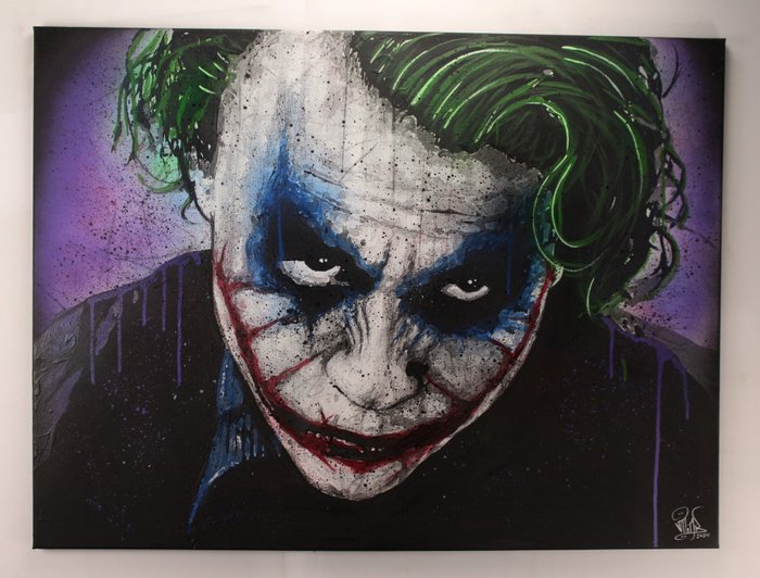 Joker - Heath Ledger - The Dark Knight - By Artist Vincent Mink, handpainted and signed painting. - Portrait