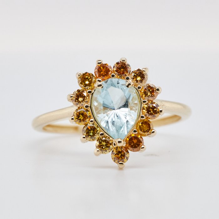 No Reserve Price - 1.35 tcw - Greenish Blue - 14 kt Gult guld - Ring Diamant