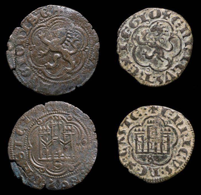 Koninkrijk Castilië. Enrique III, (1379-1406). Blanca y 1/2 Blanca Ceca Sevilla, Lote de 2 monedas