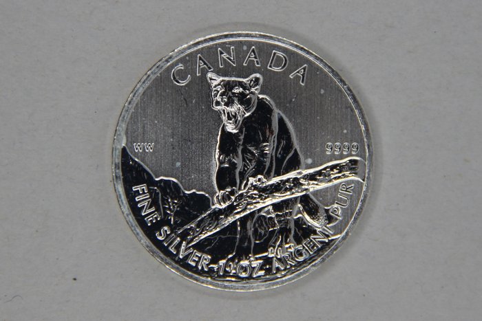 Canada. 5 Dollars 2012, 1 troy ounce zilveren Maple Leaf - Cougar (Wildlife series)