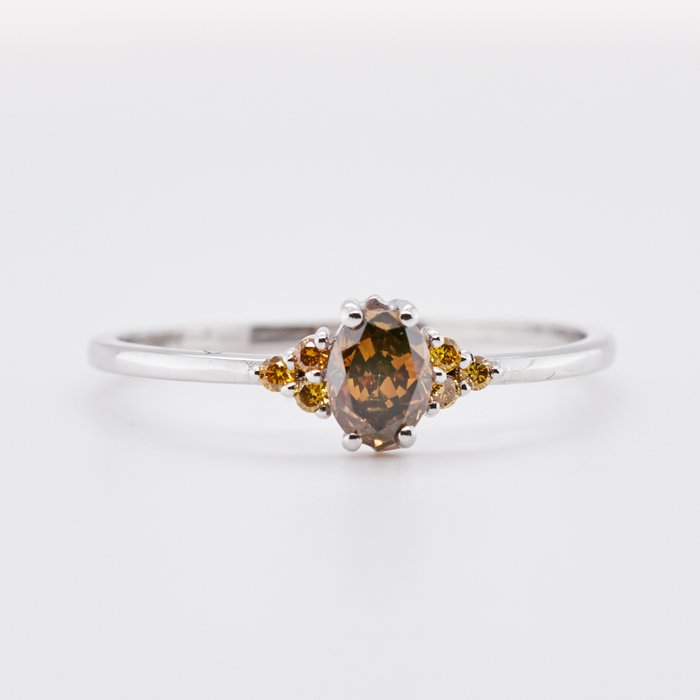 No Reserve Price - 0.39 tcw - Fancy Deep Orangy Brown - 14 karat Hvidguld - Ring Diamant