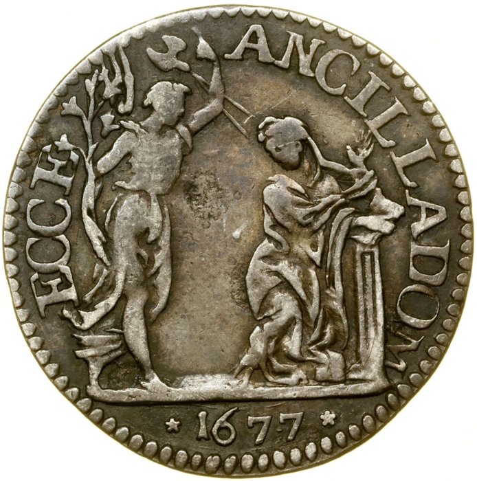 意大利，托斯卡纳公国. Cosimo III de' Medici (1670-1723). Giulio 1677grandu "Archangel Gabriel and Mary" - rare (R)