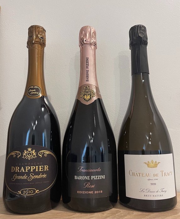 2020 Drappier Grande Sendrée, 2018 Barone Pizzini rosè Franciacorta & 2020 La Dame de Tracy - Champagne, vin de france, franciacorta - 3 Flaschen (0,75 l)