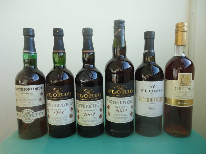 Florio: 1989, 1998, 2002, 2014 Vecchioflorio Marsala Superiore Ambra Secco & 2001 Grecale, Moscato - 西西里岛 - 6 Bottles (0.75L)