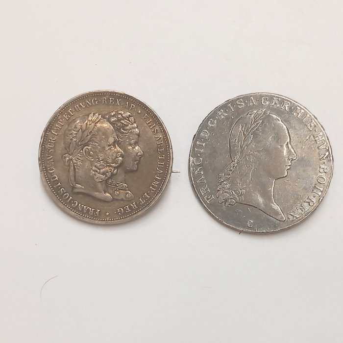 Österrike. 1 Thaler 1796, 2 Gulden 1879, ( als Brosche umgearbeitet ) 1879, 1796