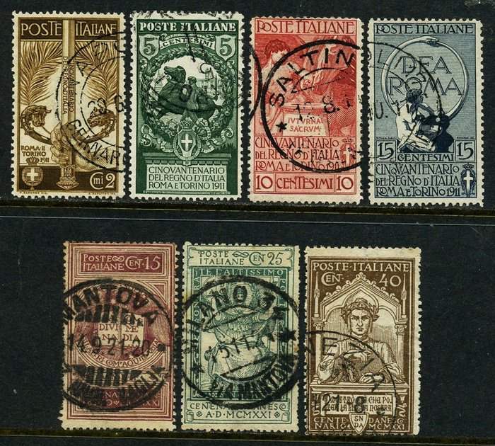 Italy 1911/1921 - Unity, Dante and March on Rome. 3 complete sets with original cancellation. Appraise - Sassone N. 92/95+116/118+141/146