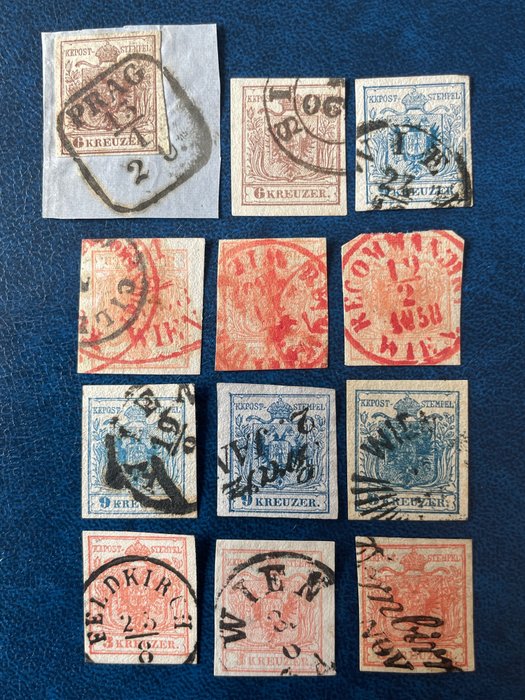 Austria 1850 - 12 stamps with rare stamps - Michel Nrs 3 - 5