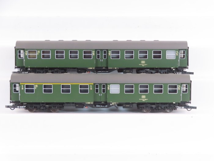 Brawa H0 - 46054/46055 - 模型客運火車 (2) - 2輛三軸普通軌道車一等/二等和二等 - DB