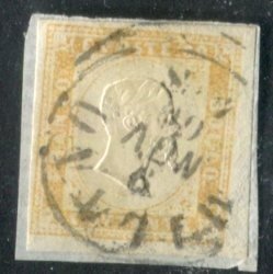 Ókori itáliai államok - Szardínia 1858/1859 - 80 cent 4. szám halvány okkersárga - Sassone 17A