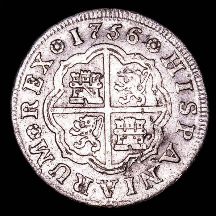 Spanje. Fernando VI (1746-1759). Real Acuñado en el año 1756 en la ceca de Madrid. Ensayador J.B.