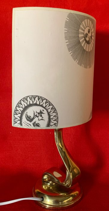 台灯 (1) - Fornasetti 太阳和月亮面料风扇灯罩 - 棉, 黄铜