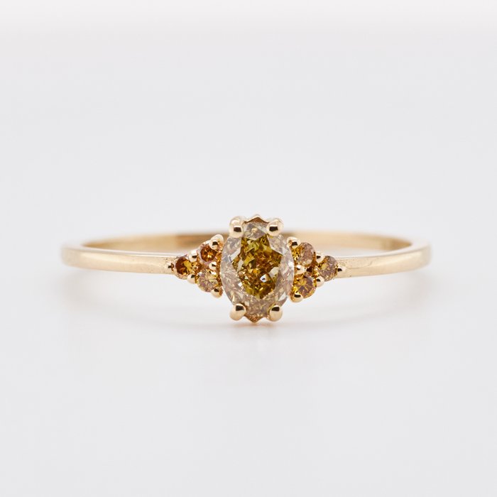 No Reserve Price - 0.37 tcw - Fancy Brownish Yellow - 14 karat Gull - Ring Diamant