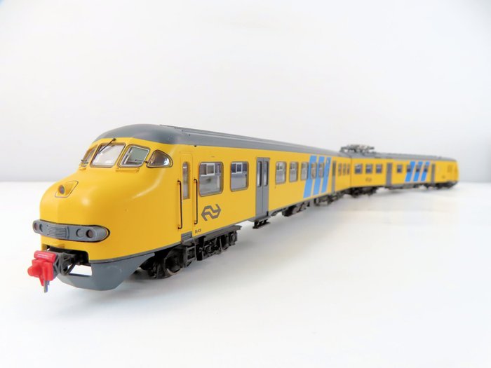 Roco H0 - 63161 - Triebwagen (1) - Zweiteiliges Set Mat.'64 'Plan V', gelb mit Werbestreifen - NS