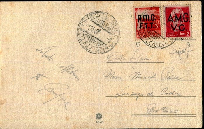 AMGVG- 的里雅斯特 A 1947 - 非常罕見的混合郵資只能寄3天 - Sassone AMGVG numero 9. TRIESTE  A numero 5