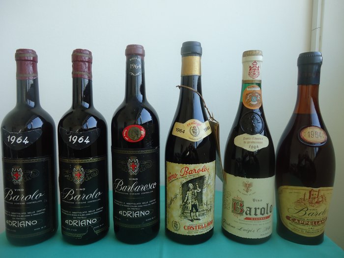 1964 x2 Adriano, 1964 Castellana, 1964 Ris. Pistone, 1964 Cappellano Troglia Barolo & 1964 Ris. Adriano - Piemont - 6 Flasche (0,72 l)