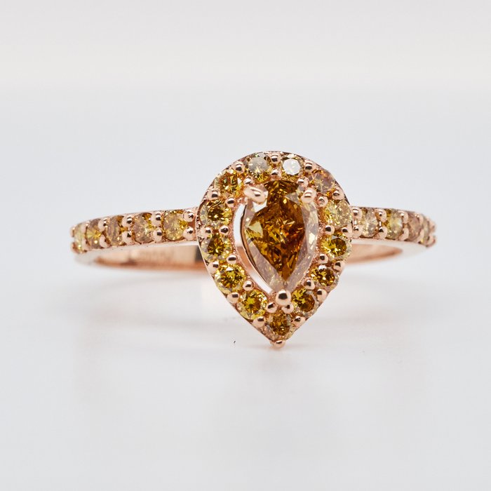 No Reserve Price - 0.85 tcw - Fancy Deep Brown - Yellow - 14 carats Or rose - Bague Diamant