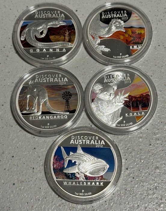 Australië. 1 Dollar 2012/2013 Discover Australia, 5x1 Oz (.999)