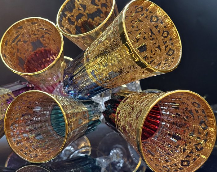 antica bottega veneta - Glasservice (6) - Luxuriöse, unbezahlbare Juwelenflöte aus Gold - .999 (24 kt) Gold, Kristall