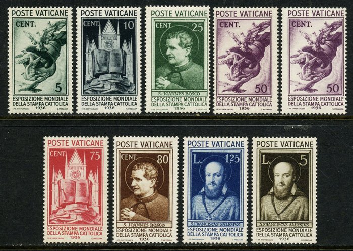Vatikanstadt 1936 - Cattolica-Presse, komplette Serie mit 8 Werten. Zertifiziert