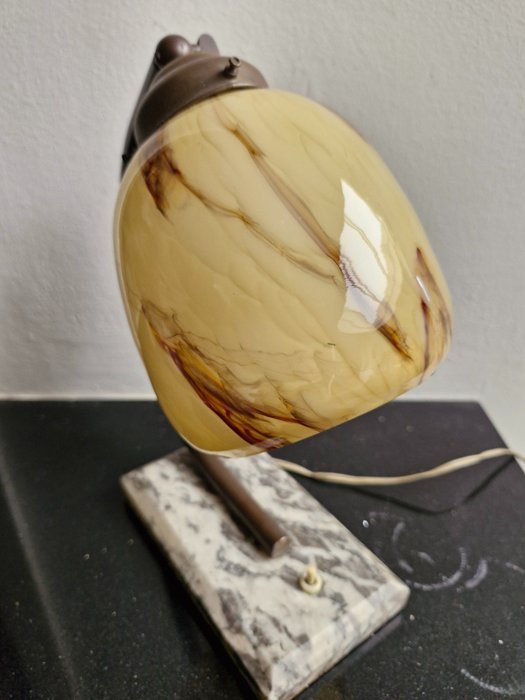 Stojak lampy - Lampka biurkowa - marmur, mosiądz, szkło