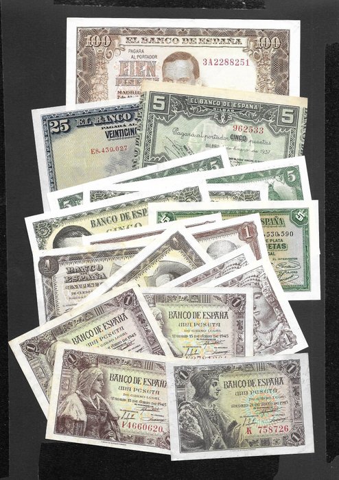 Espanja. - 18 banknotes - various dates