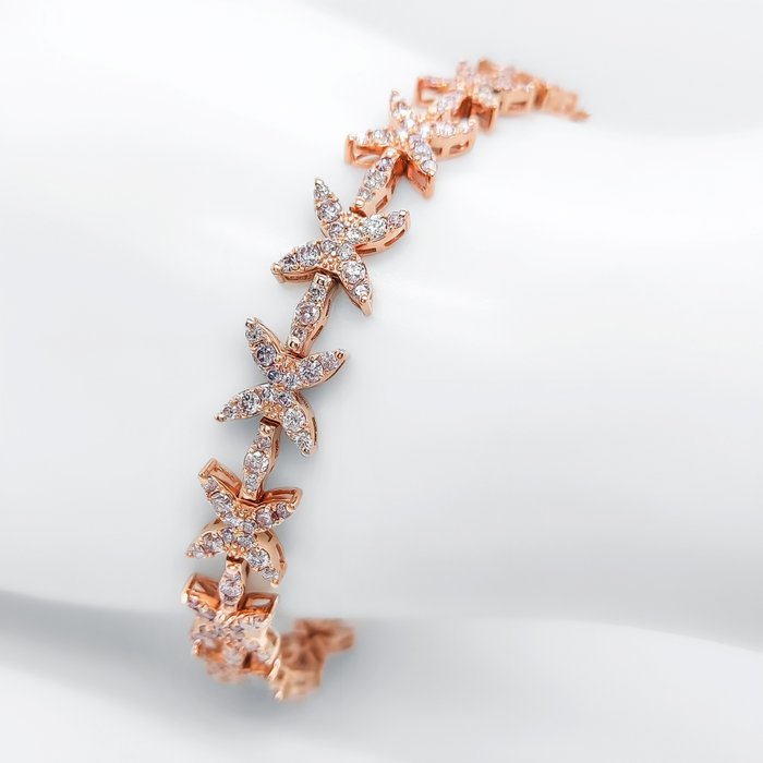 Zonder Minimumprijs - IGI Certified 3.64 Carat Pink Diamonds Armband - Roségoud 