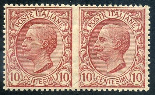 Włochy 1906 - Wiktor Emanuel II, 10 centów. para nie ma wycięcia pośrodku. Piękna certyfikowana odmiana. - Sassone N. 82lb