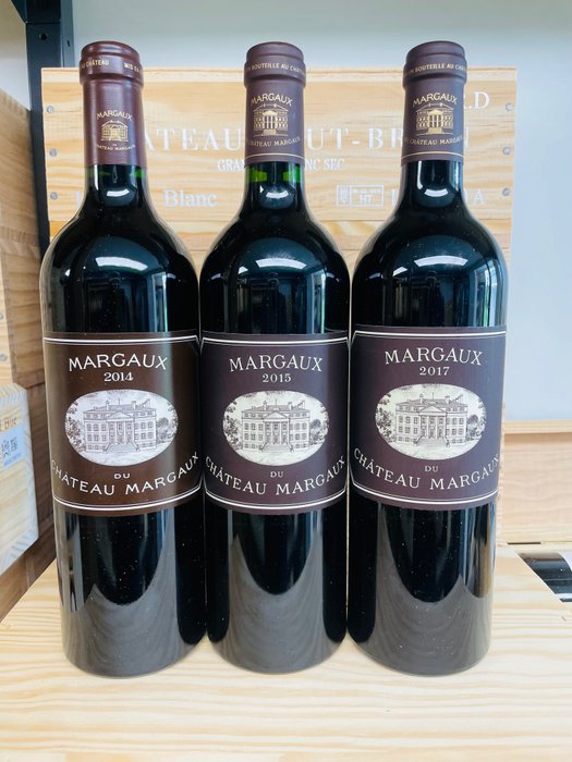 2014, 2015 & 2017 Margaux du Château Margaux, 3rd wine of Château Margaux - Margaux - 3 Bottles (0.75L)