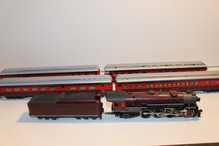 Rivarossi H0 - 1530/2679/2680/2681/2682 - Conjunto de vias férreas para modelismo ferroviário (5) - 4-6-2 Locomotiva Heavy Pacific com 4 vagões correspondentes - Chicago & Alton