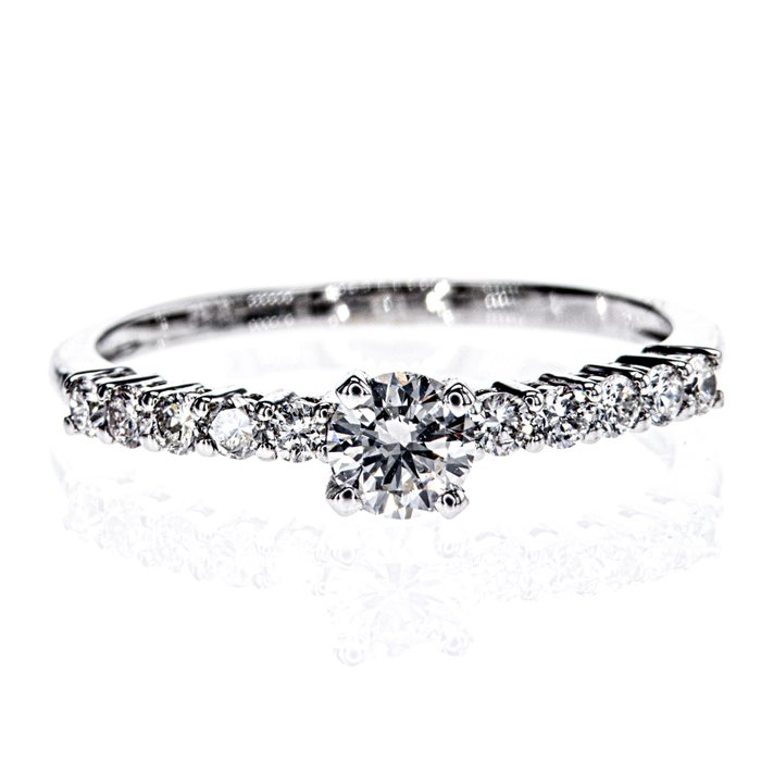 Senza Prezzo di Riserva Anello di fidanzamento - Oro bianco -  0.33ct. Rotondo Diamante - Diamante 