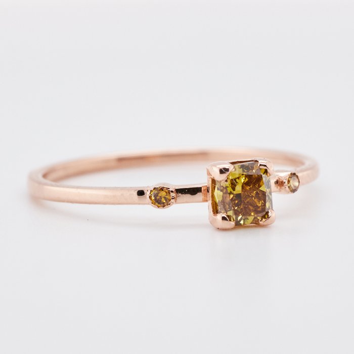 No Reserve Price – 0.39 tcw – Fancy Deep Brownish Yellow – 14 karaat Rosé goud – Ring Diamant