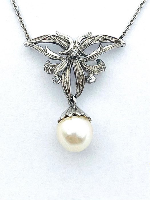 No Reserve Price - UnoAErre Necklace - White gold Pearl - Diamond 