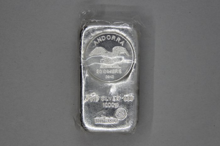 Ανδόρρα. Zilveren 1 kilo muntbaar van Andorra 30 Diners. Geproduceerd door Umicore in 2012.