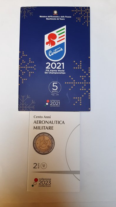 Italien. 2 Euro / 5 Euro 2021/2023 "Cortina" + "Alessandro Manzoni" (2 monete)