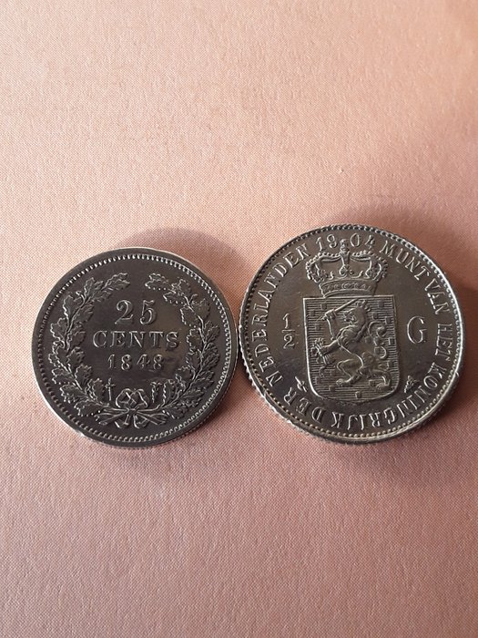 Holandia. 25 Cents / 1/2 Gulden 1848/1904 (2x)