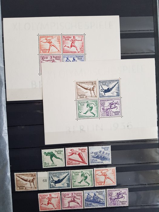 德意志帝國 1936 - 奧運會，第 5/6 號區塊和米歇爾郵票第 600/602 號和 609/619 號。新罕布夏州。
