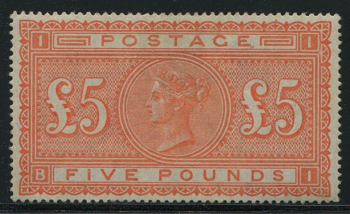 大不列顛 1867 - 橙色 5 英鎊 - Stanley Gibbons nr 137