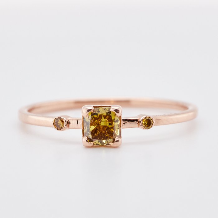 No Reserve Price – 0.39 tcw – Fancy Deep Brownish Yellow – 14 karaat Rosé goud – Ring Diamant