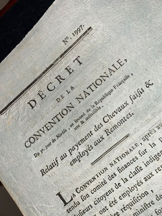 Documento - [Révolution française]  Convention Nationale - Décret 1997 payment des Chevaux Imprimerie Révolutionnaire - 1794