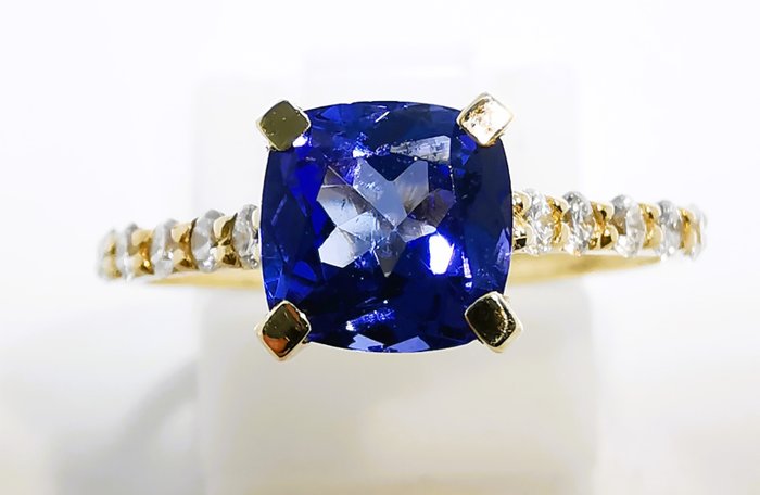 Ohne Mindestpreis - Ring - 14 kt Gelbgold, OHNE RESERVIERUNG Tansanit - Diamant 
