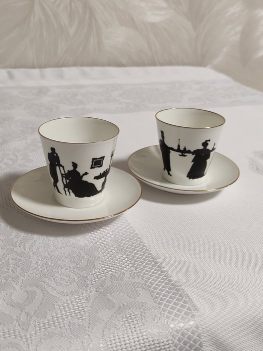 Lomonosov Imperial Porcelain Factory - Coffee set - Two coffee pairs "Silhouettes". Imperial porcelain. - porcelain