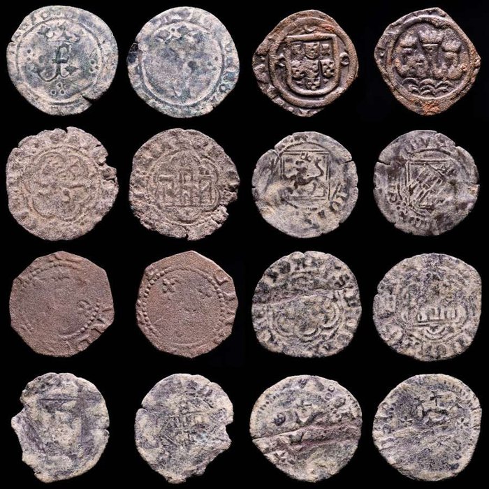 Portogallo, Spagna. Maravedi - Blancas - Dineros - Ceitil. Lote de 8 monedas de la Dinastía de los Austrias. Variados